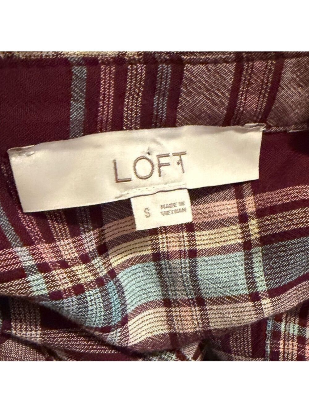 Loft Plaid Tiered Shirtdress Button Front Long Sleeves Chest Pocket NWOT Size S - Picture 5 of 6